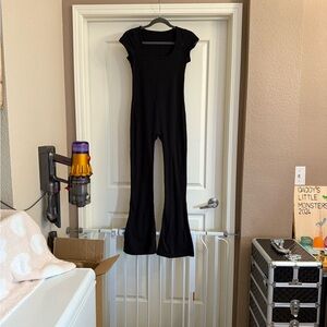Black Flared Leg Jumpsuit with Cap Sleeves, Women’s Size Small